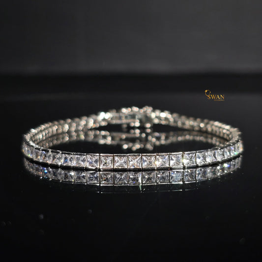 Princess Cut Diamond Tennis Bracelet in Silver with Sparkling Natural Stones Modern Luxury Jewelry Gift for Him or Her swandiamond