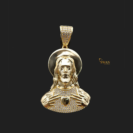 Hip Hop Gold Jesus Piece Pendant with Iced Out Details Jewelry Religious Bling Necklace Custom Statement Chain for Men