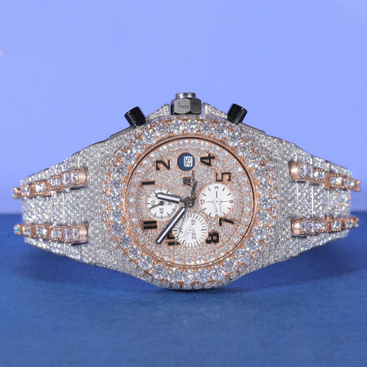 Chronograph Iced Out Watch VVS Moissanite Custom Rose Gold and Silver Men’s Luxury Sport Timepiece Designer Style SwanDiamond