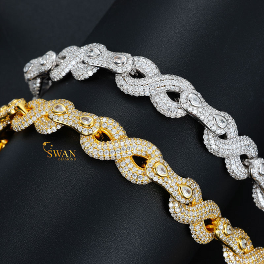 Pear Cut Diamond Cuban Link Bracelets in White Gold and Yellow Gold with Natural Diamonds Iced Out Luxury Jewelry swandiamond