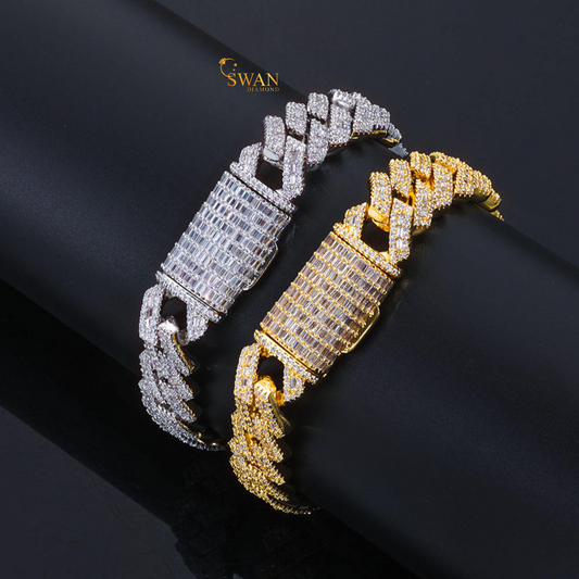Cuban Link Diamond Bracelet White Gold and Yellow Gold Plated Luxury Statement with Full Pave Setting for Men and Women Hip Hop Jewelry swandiamond