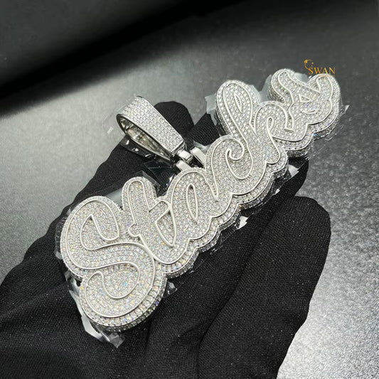 Custom Hip Hop Stacks Name Pendant with Iced Out Cuban Link Chain Jewelry Silver Bling Necklace Statement Piece for Men swandiamond