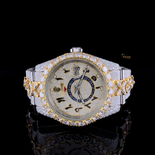 Mens Two Tone Diamond Watch Luxury Iced Out Fully Paved Bracelet Gold and Silver Custom Hip Hop Jewelry Timepiece SwanDiamond
