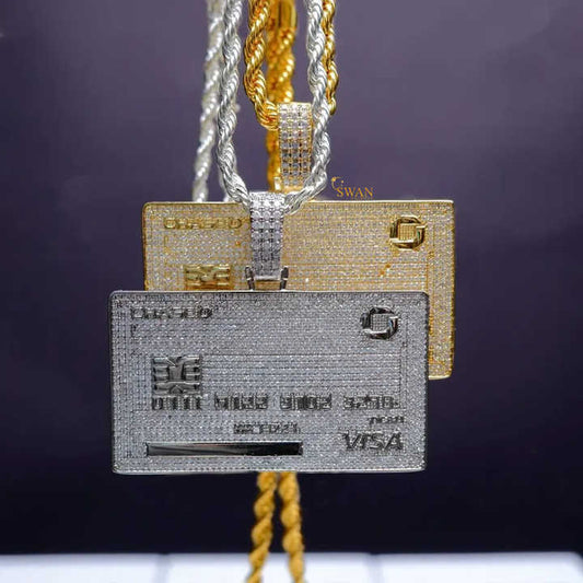 Visa Credit Card Hip Hop Pendant Fully Bust down In 925 Sterling Silver And Round Brilliant Cut Moissanite Diamonds