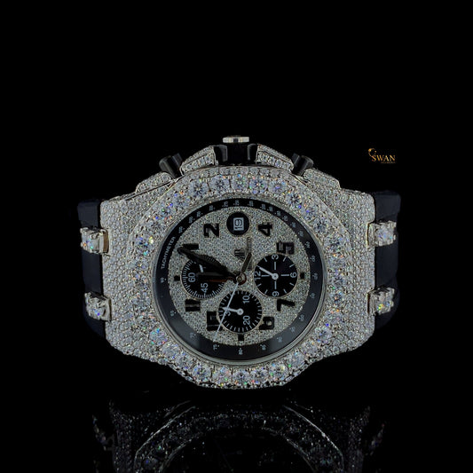 Luxury Iced Out Diamond Chronograph Watch With Black Rubber Strap Mens Hip Hop Bling Fashion Timepiece SwanDiamond