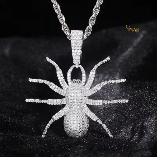 Iced Out Spider Pendant Hip Hop Jewelry Silver Bling Necklace Custom Statement Charm Unique Rapper Style Jewelry for Men swandiamond