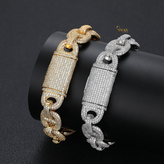 Elegant Gold Plated Diamond Link Bracelet Fully Iced Pave Setting Modern Hip Hop Luxury Statement Jewelry for Men and Women swandiamond
