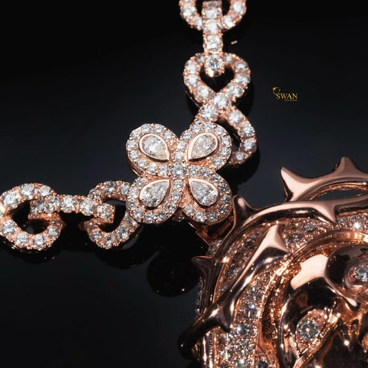 Hip Hop Rose Gold Jesus Face Pendant Iced Out with VVS Moissanite Diamonds Crown of Thorns Luxury Necklace for Men swandiamond