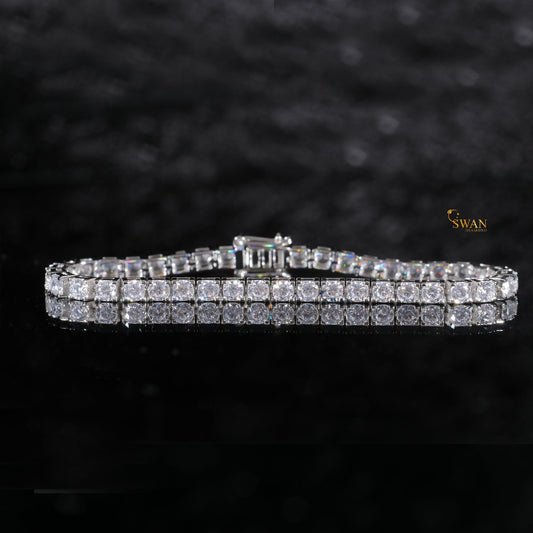 Classic Round Cut Diamond Tennis Bracelet in Silver with Sparkling Natural Stones Timeless Luxury Jewelry Gift for Him or Her swandiamond