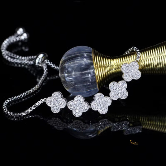 Elegant Clover Shape Diamond Bracelet in White Gold Sparkling Natural Diamond Jewelry Luxury Adjustable Gift for Her swandiamond