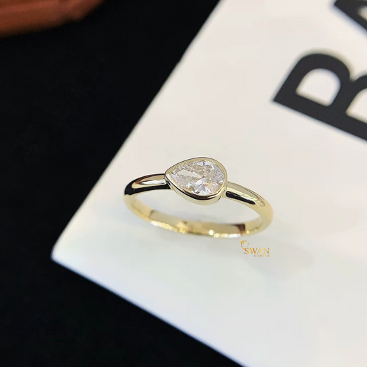 925 Silver Pear Cut Diamond Engagement Ring in Gold Plated Bezel Set Solitaire Modern Minimalist Jewelry Gift for Her swandiamond