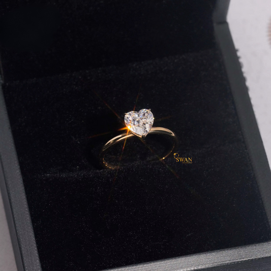 925 Silver Heart Cut Solitaire Diamond Engagement Ring in Gold Plated Romantic Classic Setting Elegant Jewelry Gift for Her swandiamond