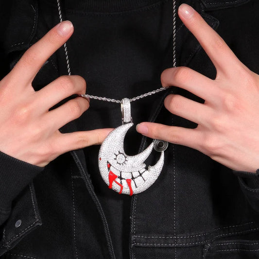 Fully Studded Moon Moissanite Pendant Necklace Trippie Redd Moon Bling Hip Hop Pendant