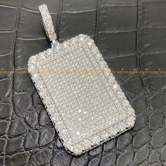 Unique Hip Hop Dogtag Pendant Fully Iced Out With Round Brilliant Cut Moissanite Diamonds In 925 Sterling Silver For Unisex