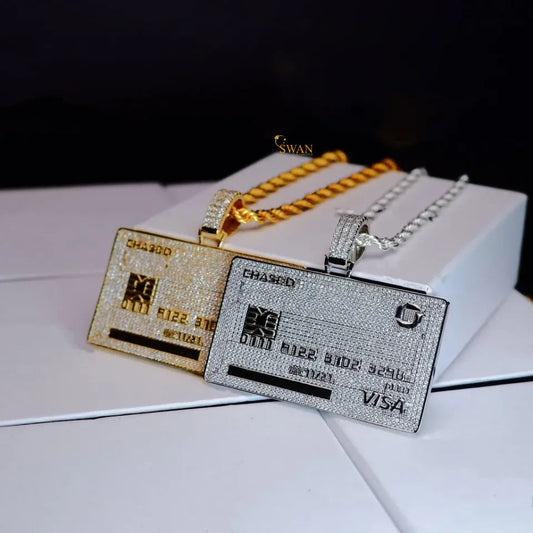 Visa Credit Card Hip Hop Pendant Fully Bust down In 925 Sterling Silver And Round Brilliant Cut Moissanite Diamonds