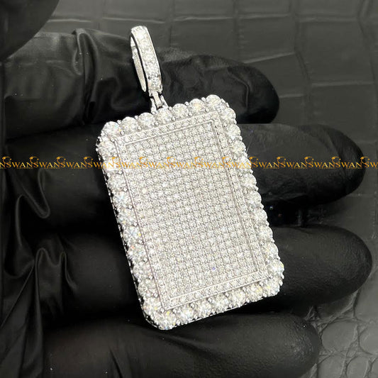 Unique Hip Hop Dogtag Pendant Fully Iced Out With Round Brilliant Cut Moissanite Diamonds In 925 Sterling Silver For Unisex