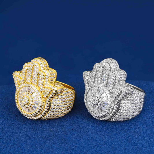 Fancy Hamsa Hand Men Rings 925 Silver Fully Iced Out Hip Hop Pass Diamond Tester Buss Down VVS Lab Grown Ring