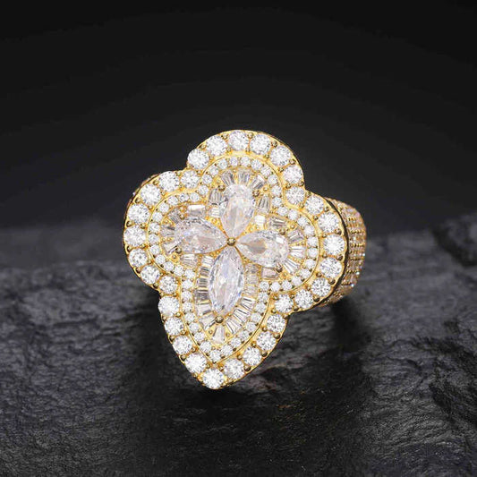 14K Solid Gold Pear Cut Clover Engagement Ring IGI Certified with Pear Cut Lab Grown VVS Clarity Diamonds Wedding Gift Party