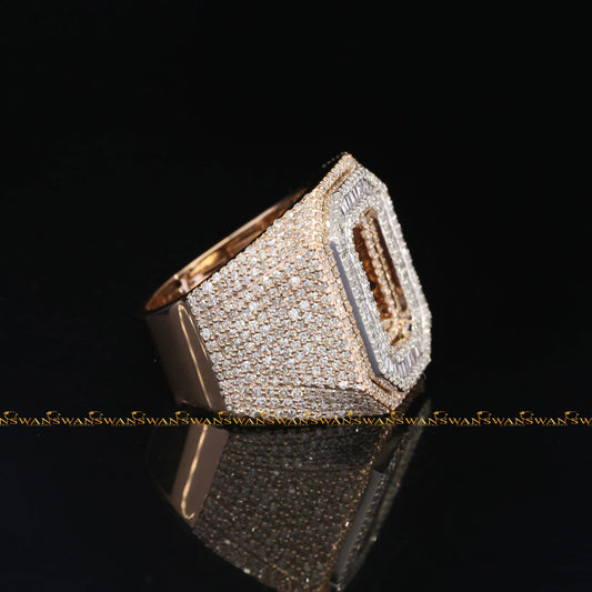 925 Sterling Silver Hip Hop Bust Down O Initial Custom Ring Crafted With Round And Baguette Cut VVs Lab Grown Diamonds