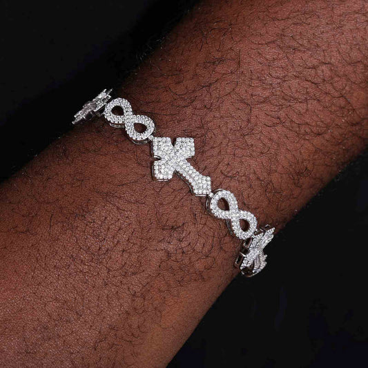 Fine Jewellery Luxury Iced Out Womens 925 Silver Moissanite Infinity Cross Cuban Link Bracelet with Custom Service Available