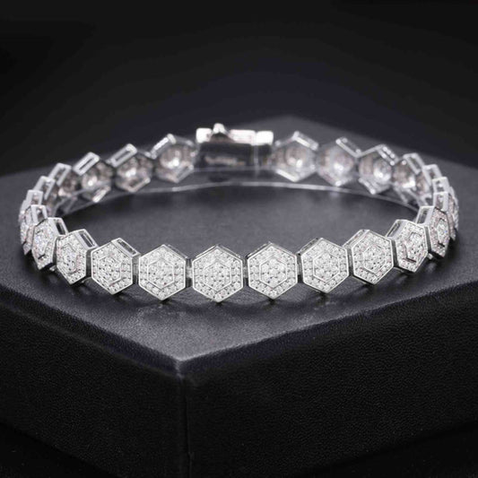Round Brilliant Cut Diamond Tennis Bracelet 925 Sterling Silver Moisssanite Diamond Jewelry Hexagon Bracelet
