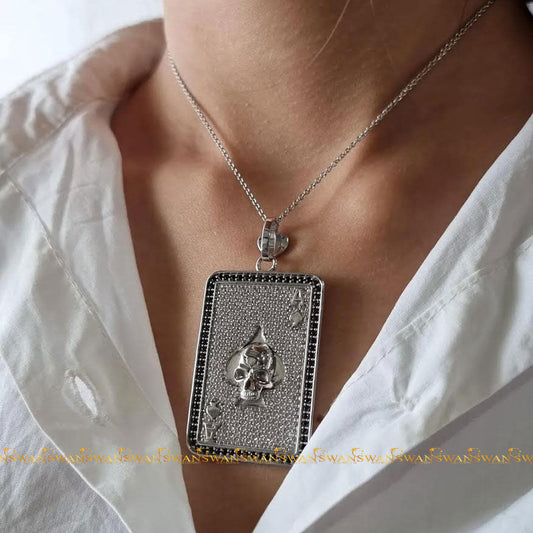 Trendy New Ace Skull Pendant with Moissanite Round Brilliant Cut Diamonds Set In 925 Sterling Silver For Unisex