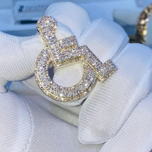 VVS1 Moissanite Diamond Iced Out Wheelchair Sign Hip Hop Pendant