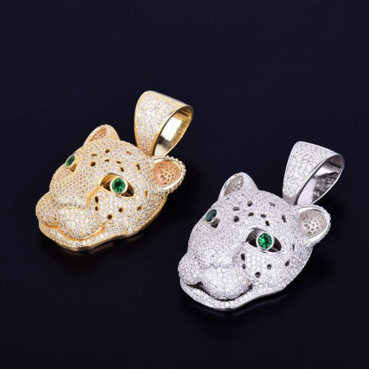 Leopard Head Pendant Men Animal Necklaces With 925 Sterling Silver Round Brilliant Cut Moissanite Diamond