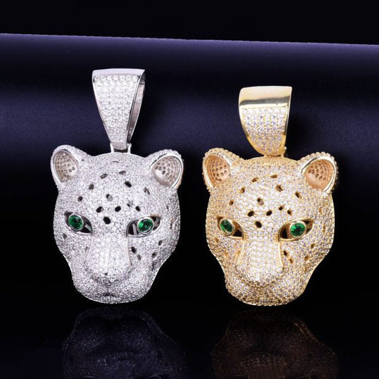 Leopard Head Pendant Men Animal Necklaces With 925 Sterling Silver Round Brilliant Cut Moissanite Diamond