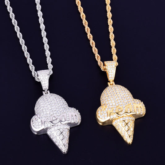 Trendy  Ice Cream Design Hip Hop Pendant With 925 Sterling Silver And Round Brilliant Cut Moissanite Diamonds