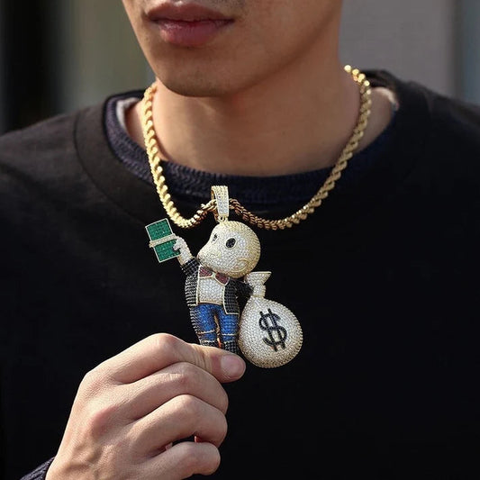 Cartoon Big Money Bag Hip Hop Pendant For Necklace by swandiamond