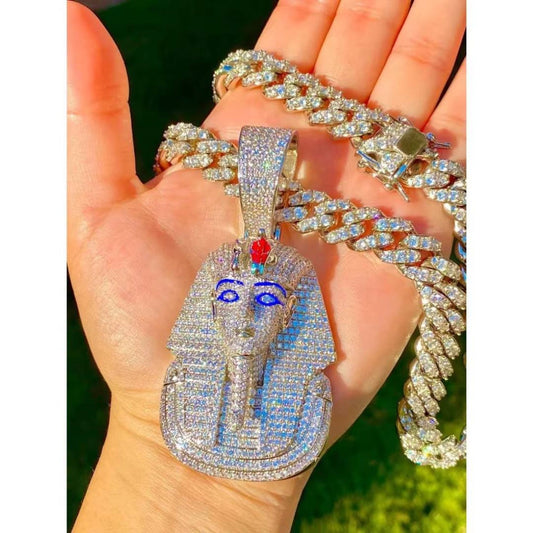 925 Sterling Silver Fine Jewelry Egyptian Pharaoh Design Pendant with  Moissanite diamond
