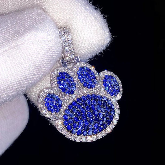 Dog Paw Pendant Necklace with Diamond Moissanite Personalized Fine Jewelry
