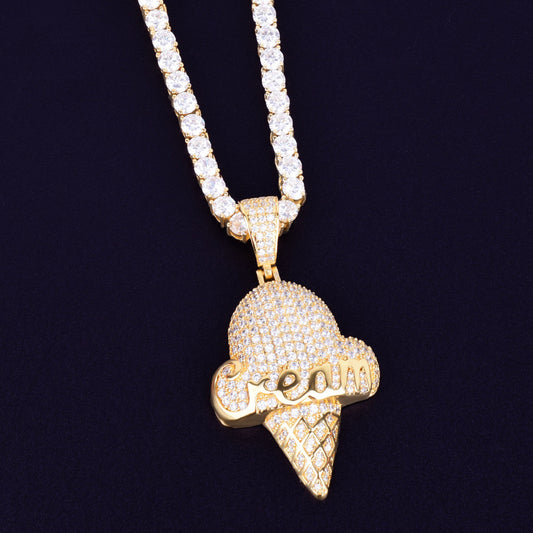 Trendy  Ice Cream Design Hip Hop Pendant With 925 Sterling Silver And Round Brilliant Cut Moissanite Diamonds