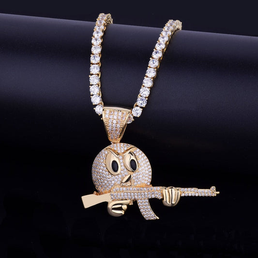 Trendy Angry Cartoon With Gun In 925 Sterling Silver With Moissanite Diamonds
