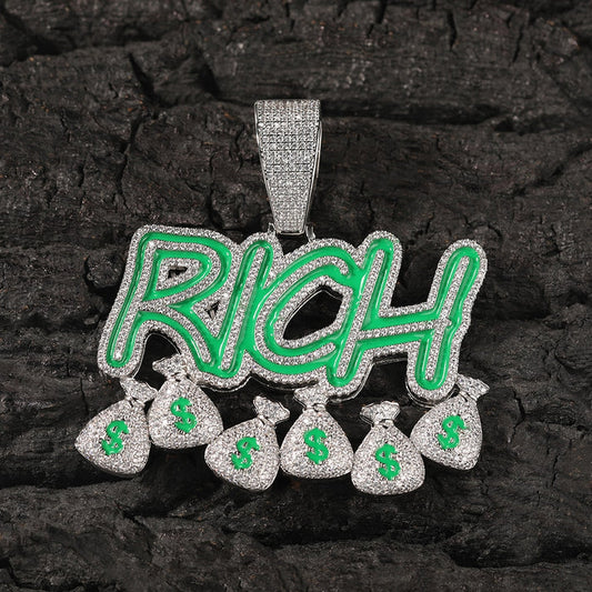 Best Jewellery Manufacturer Custom Dark Rich Money Bag Hip Hop Pendant by swandiamond
