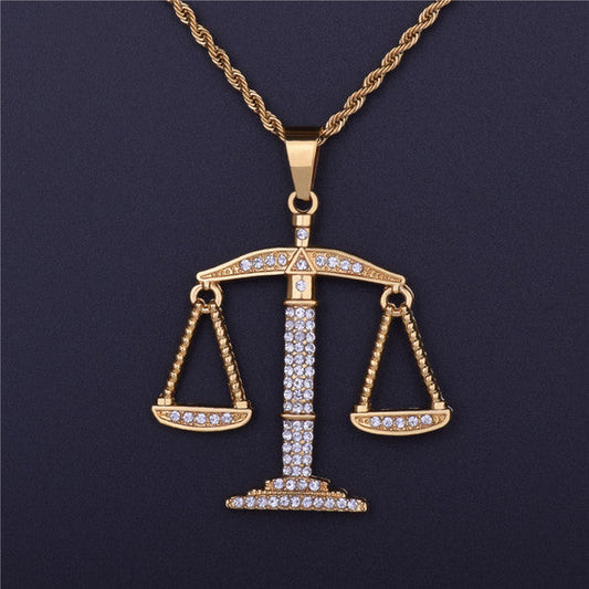 Hiphop Jewelry Crystal Justice Balance Scales Pendant Fashion Charm Men Necklace by swandiamond