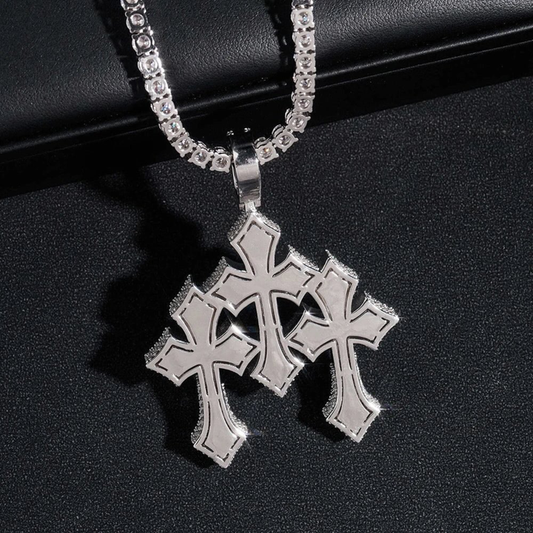 Classic 925 Silver Gold Moissanite DiamondTriple Cross Pendant Pendant & Necklace